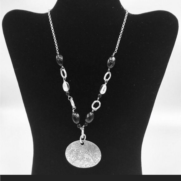 LIA SOPHIA Silver Tone Chain Large Carved Beads 15"-18" - Picture 12 of 12